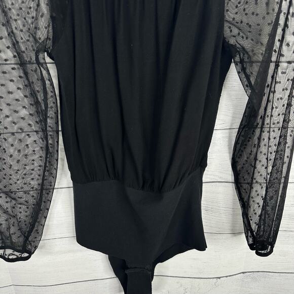 Tezenis Womens size Small Sheer Black Long Sleeve Swiss Dot Bodysuit - Picture 4 of 7